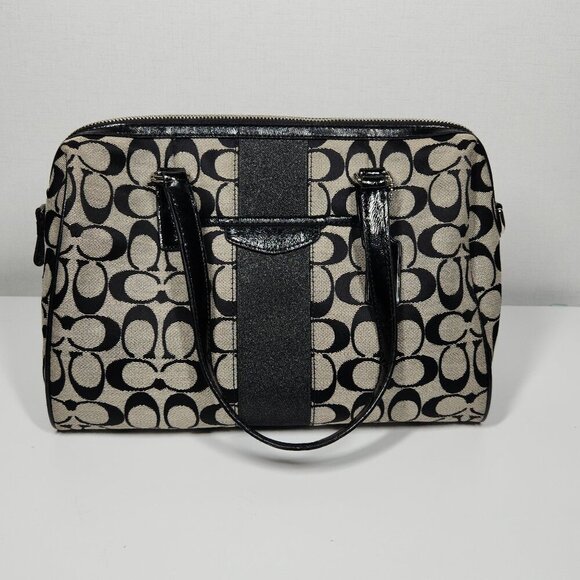 Coach Jacquard Pattern Shoulder Handbag Black/Gray Canvas - Picture 1 of 16